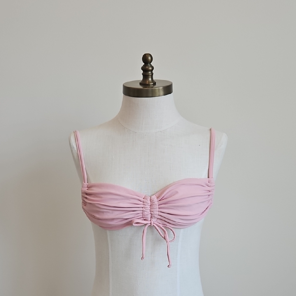 Aerie Light Pink Ruched String Tie Bikini Top - Picture 1 of 4